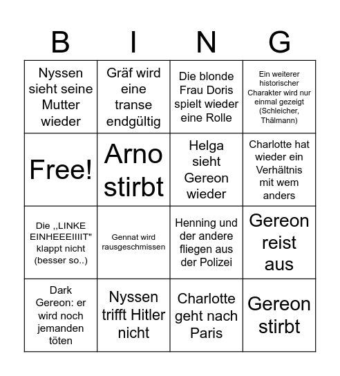Babylon Berlin Bingo Card