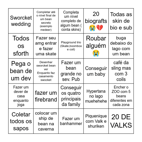 BEAN MERGE Bingo Card