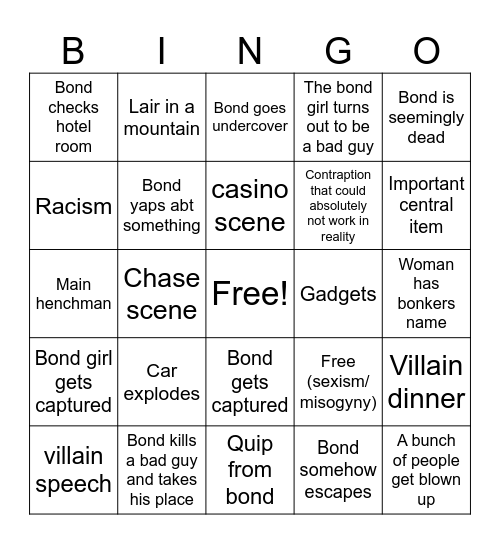 James bond bingo Card