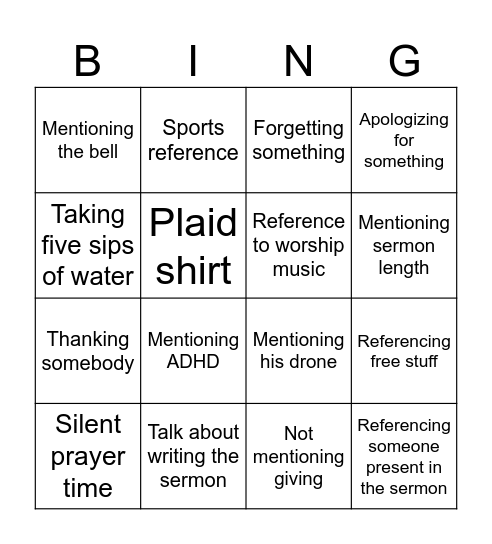 David's Sermon Bingo Card