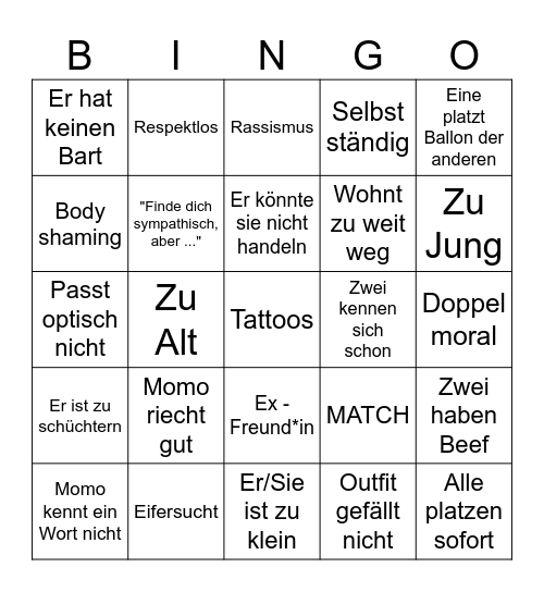 Ballon Date Bingo Card