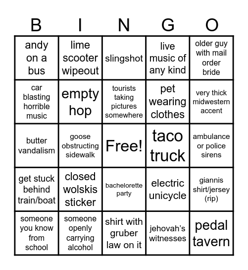 milwaukee bingo Card