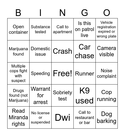 On patrol live Bingo Card