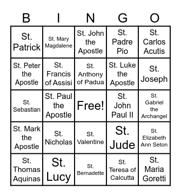 Catholic Saints Bingo Card