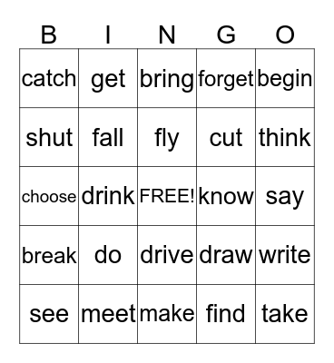 Irregular Past Tense Bingo Card