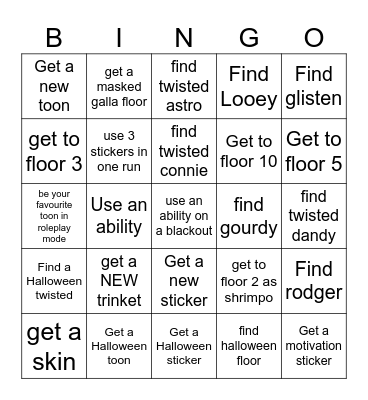 Dandy’s world bingo Card