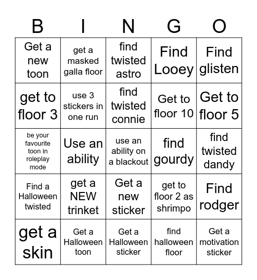 Dandy’s world bingo Card