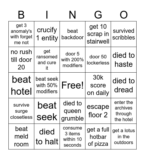 Doors Bingo Card
