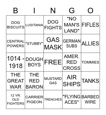 WORLD WAR I Bingo Card