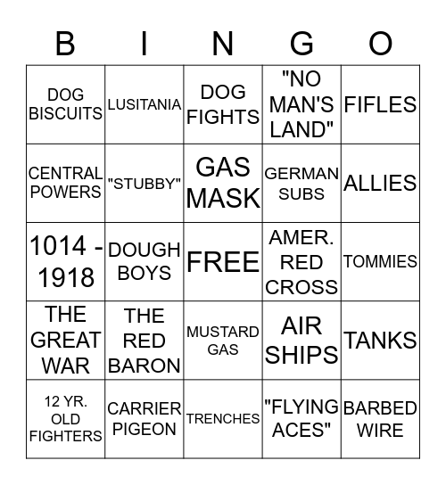 WORLD WAR I Bingo Card