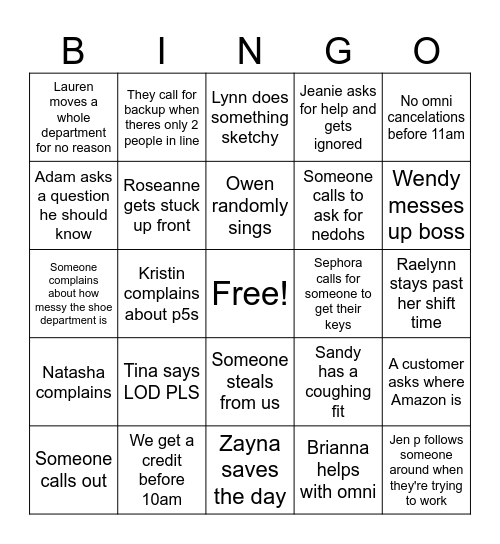 Kohl's Bingo Card