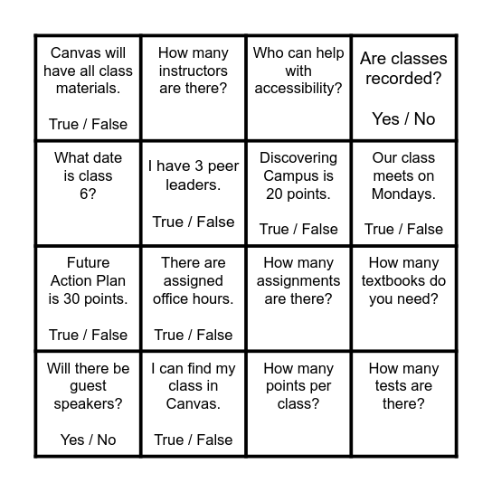 Syllabus Bingo Card