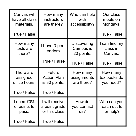 Syllabus Bingo Card