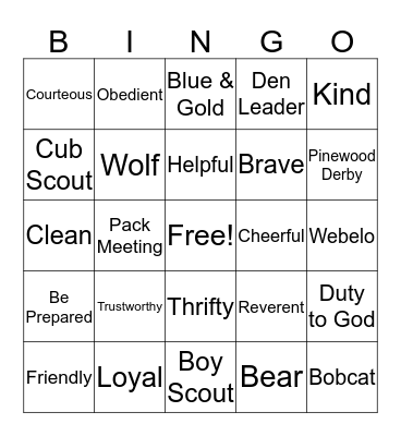 Cub Scout Bingo Card