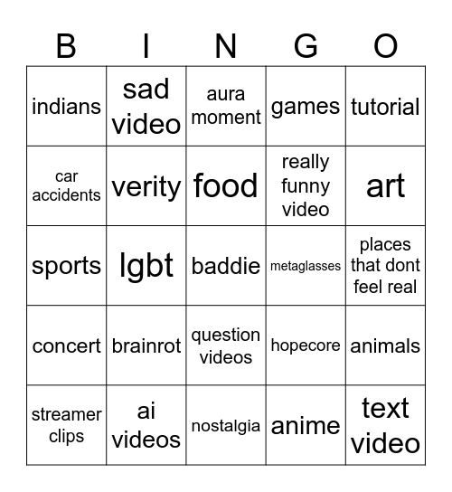 instagram Bingo Card
