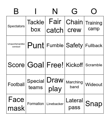 Football Bingo Card