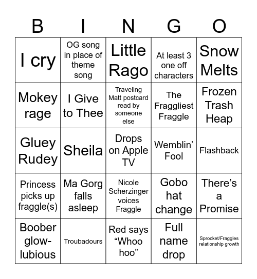 Fraggle Rock: A Holiday Gift Bingo Card