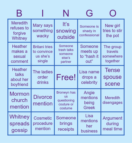 RHOSLC Season 7 Bingo Card