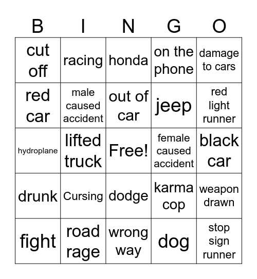 Idiots in cars Bingo Card