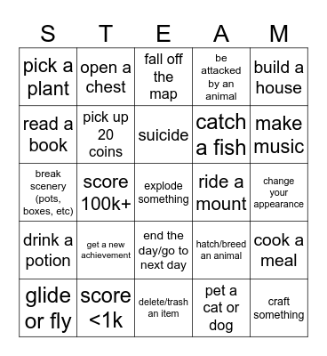 Baker's STEAM Bingo Card