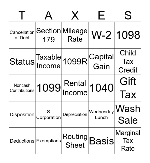 B&C Tax Season BINGO Card