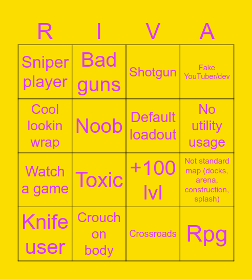 Rivals card watcher Bingo Card