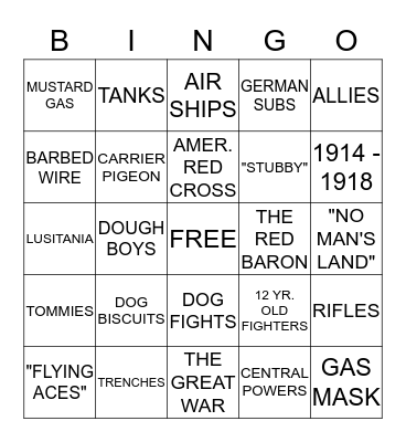 WORLD WAR I Bingo Card