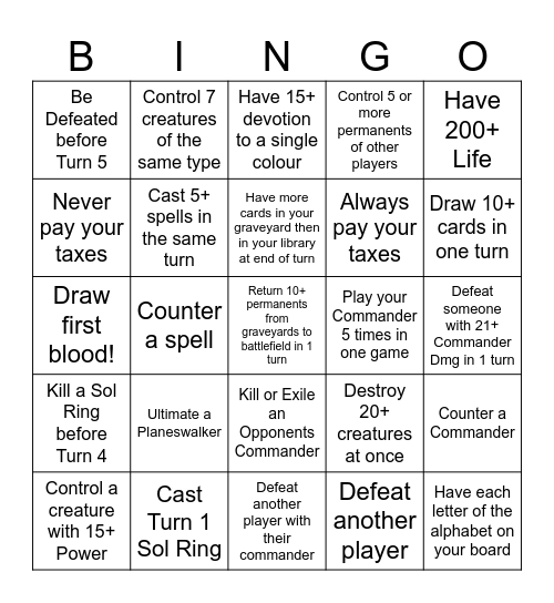 MTG Commander Bingo! Bingo Card