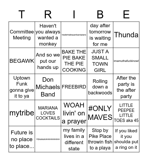 #HALFWAYTOWUTBINGO Card