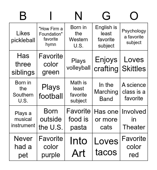 Getting to know each other Bingo Card