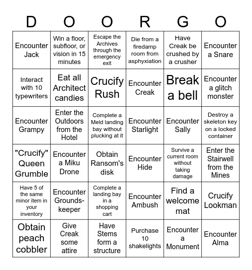 Roblox Doors Bingo [Not Suggested for Unexperienced Players] Bingo Card