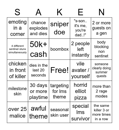 loresaken bingo Card