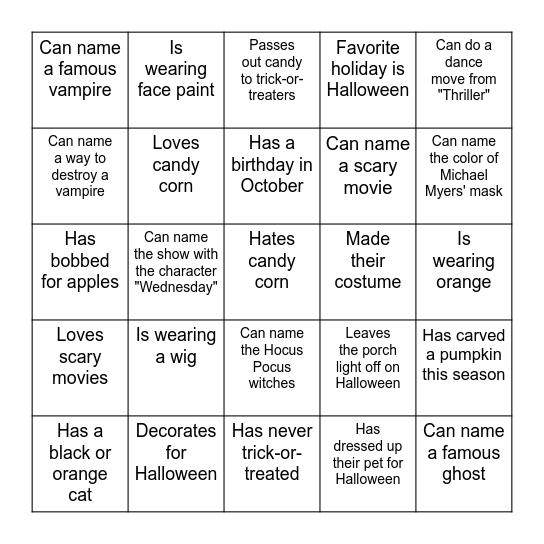 🎃 "Find Someone Who..." 👻 Bingo Card