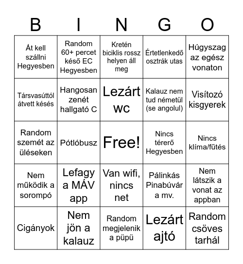 Máv adventures Bingo Card
