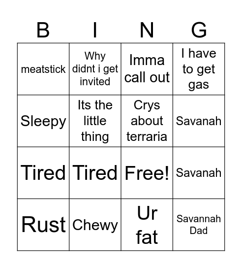 Fletcher card Bingo Card