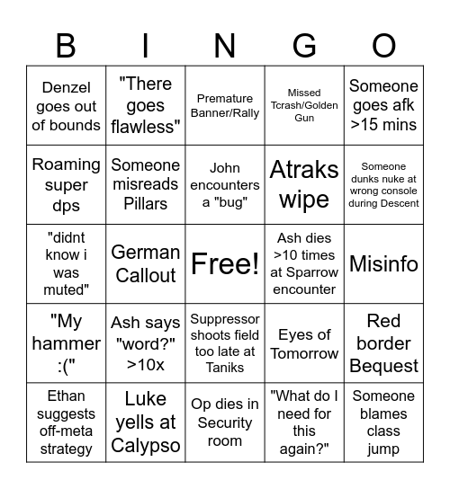 Guh DSC Bingo Card