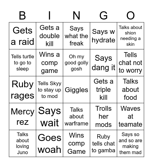 Ruby bingo card Bingo Card