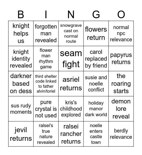 deltarune chapter 6 bingo Card