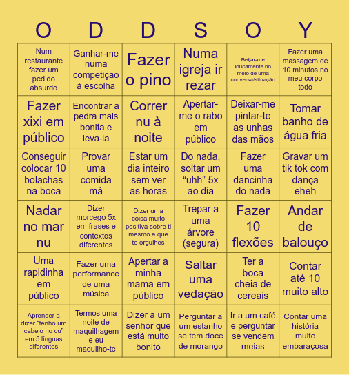 Marcuem as linhas Bingo Card