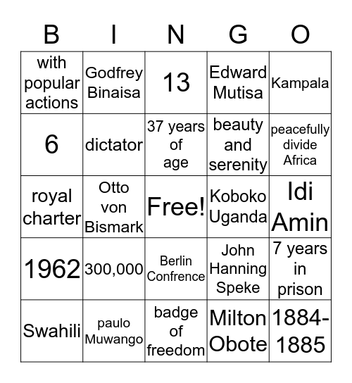Ugandas bingo Card