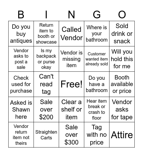 Route 27 Antique Mall Bingo Card