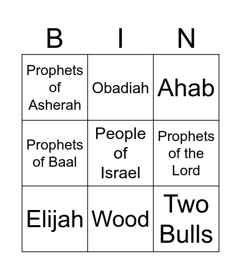 Elijah on Mount Carmel Bingo Card
