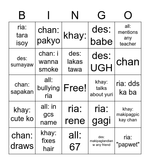 friend bingo Card