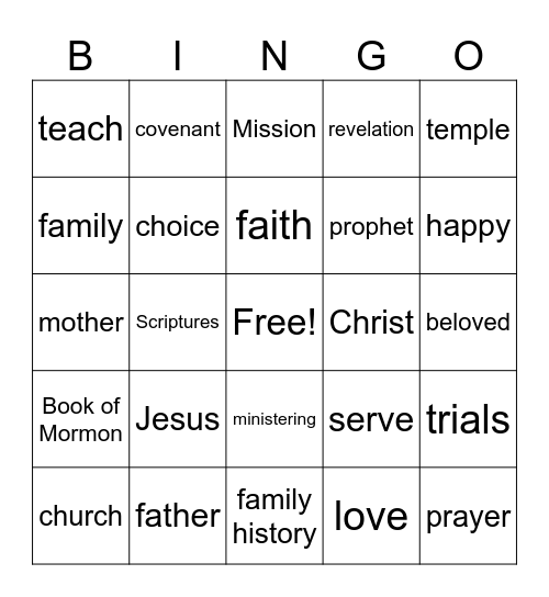 General Conference Bingo Card