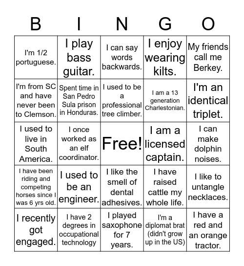 DCF Bingo Card