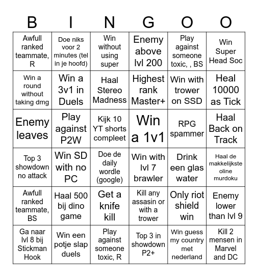 Roblox Brawl Bingo Card