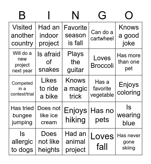 Get to Know Your Neighbor Bingo Card