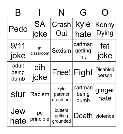 South Park Bingo Card