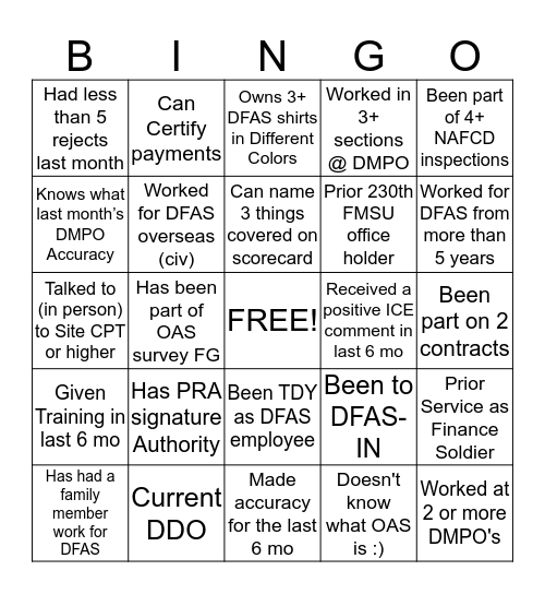 DMPO BINGO! Bingo Card