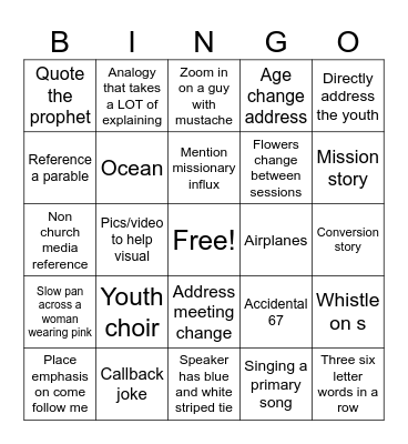 General conference spring 2026 Bingo Card